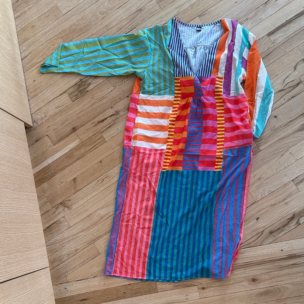 Colorful Striped Patchwork Dress with Pockets